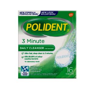 Polident 3min Daily Cleanser Tabs x 16's Foc 2's