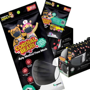 Cordial Bear 4-Ply Face Mask Child. (Black) x 5's