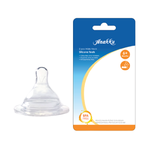 Anakku Wide Neck Silicone Teats 6+Months (L) (163-120) x 2's