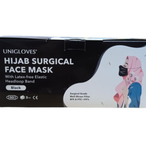 Face Mask Hijab Surgical x 50's (Black) (Unigloves)
